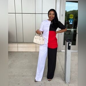 Color Block 2-piece Set in Red, Black, and White